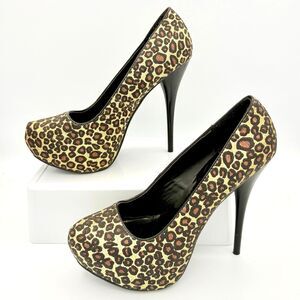 Shi by Journeys Glitter Leopard Print Platform Stiletto Heels size 8